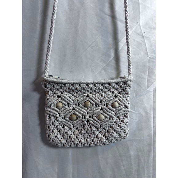 Handmade Handbags - Handmade Macrame Crossbody Bag Small Cream Wood Bead Boho Women